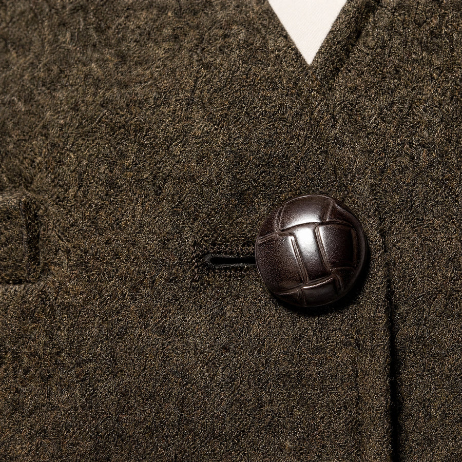 Gilet de costume vintage à col en V à chevrons - close-up détail matière