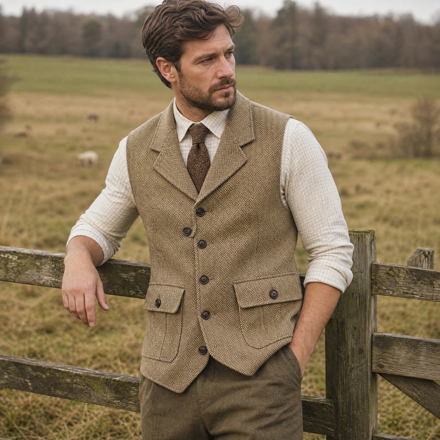 Gilet Tweed Homme sans Manches à Col à Revers - Utilisation GLOBALE
