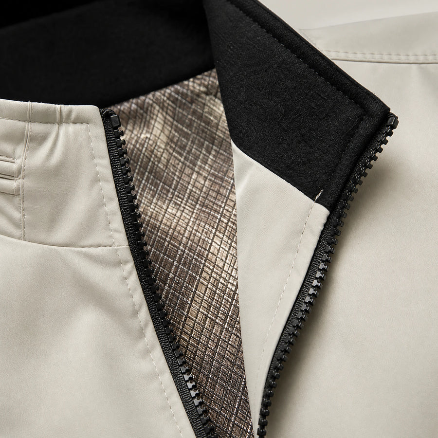Veste vintage zippée à col montant - close-up détail matière