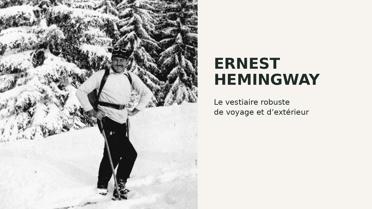Ernest Hemingway à ski en Suisse en 1927 et titre sur son vestiaire robuste Bild