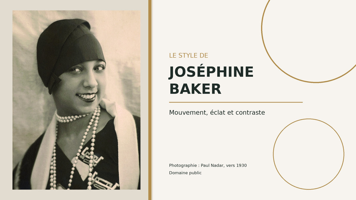 Portrait de Joséphine Baker par Paul Nadar vers 1930, encadré d’une composition crème, verte et dorée