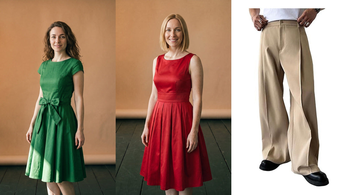Style vintage : robe verte, robe rouge et pantalon ample inspirés des années 50 Bild