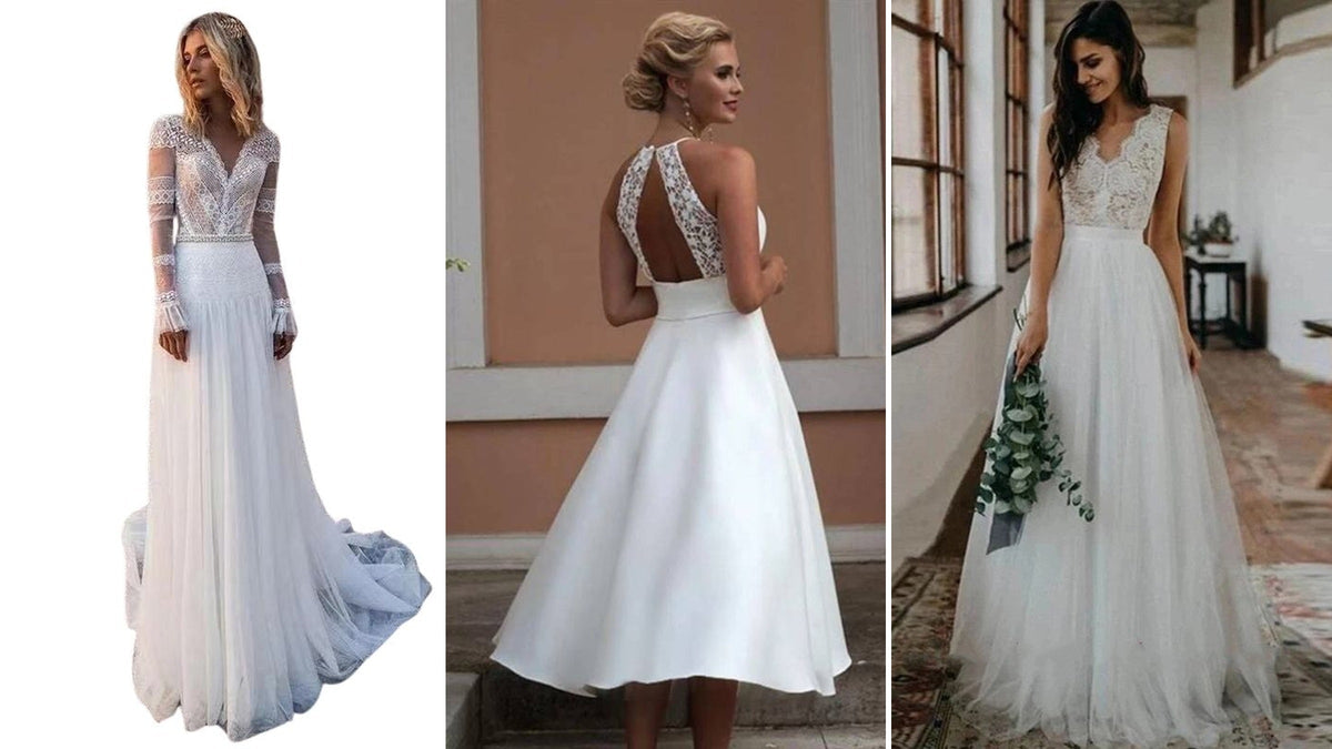 Trois robes blanches de réception, longues et mi-longue Bild