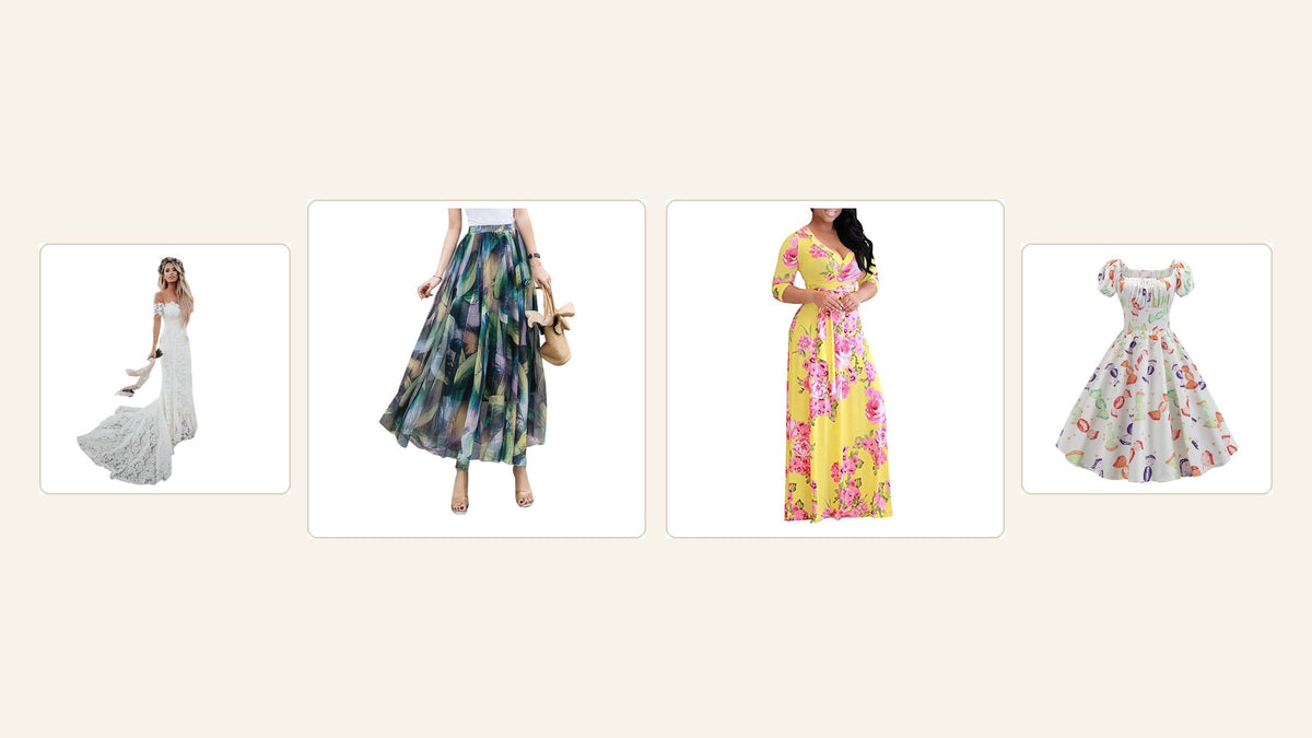 Quatre tenues contemporaines illustrent les styles bohème et champêtre Bild
