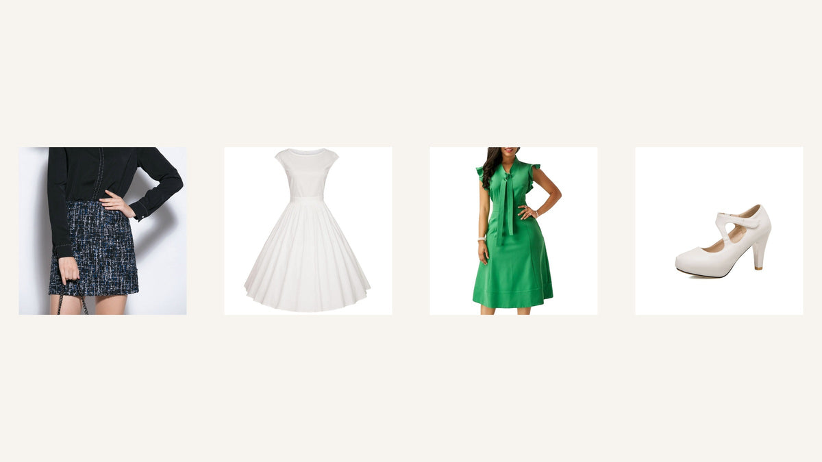 Silhouettes inspirées de Twiggy avec robes années 60, jupe courte et escarpin blanc Bild