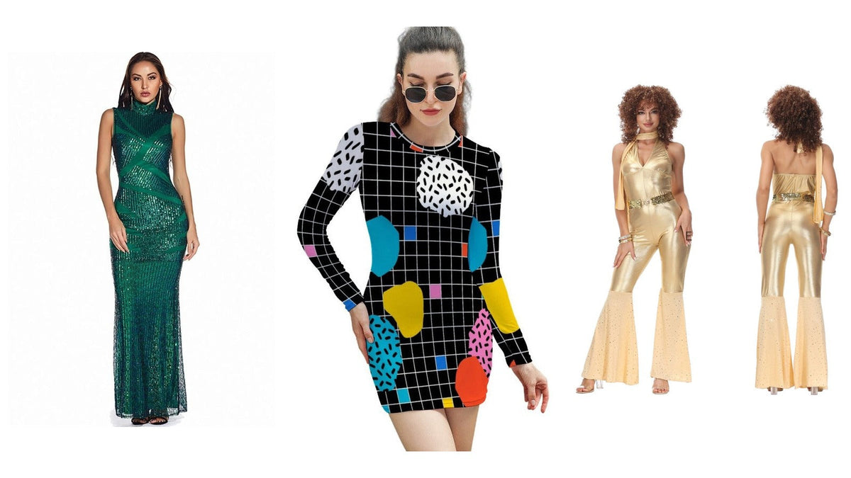Comment s’habiller comme dans les années 80 : robe brillante, mini-robe graphique et combinaison évasée Bild