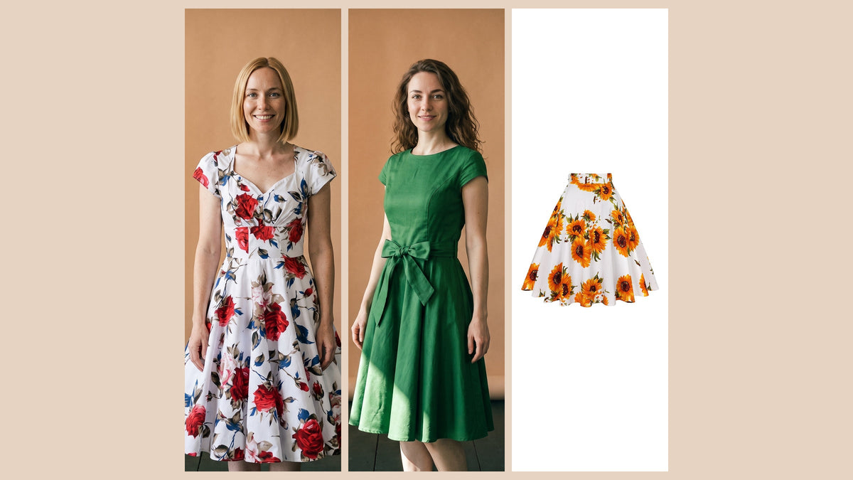 Trois idées de tenue champêtre chic : robe fleurie, robe verte et jupe à fleurs Bild