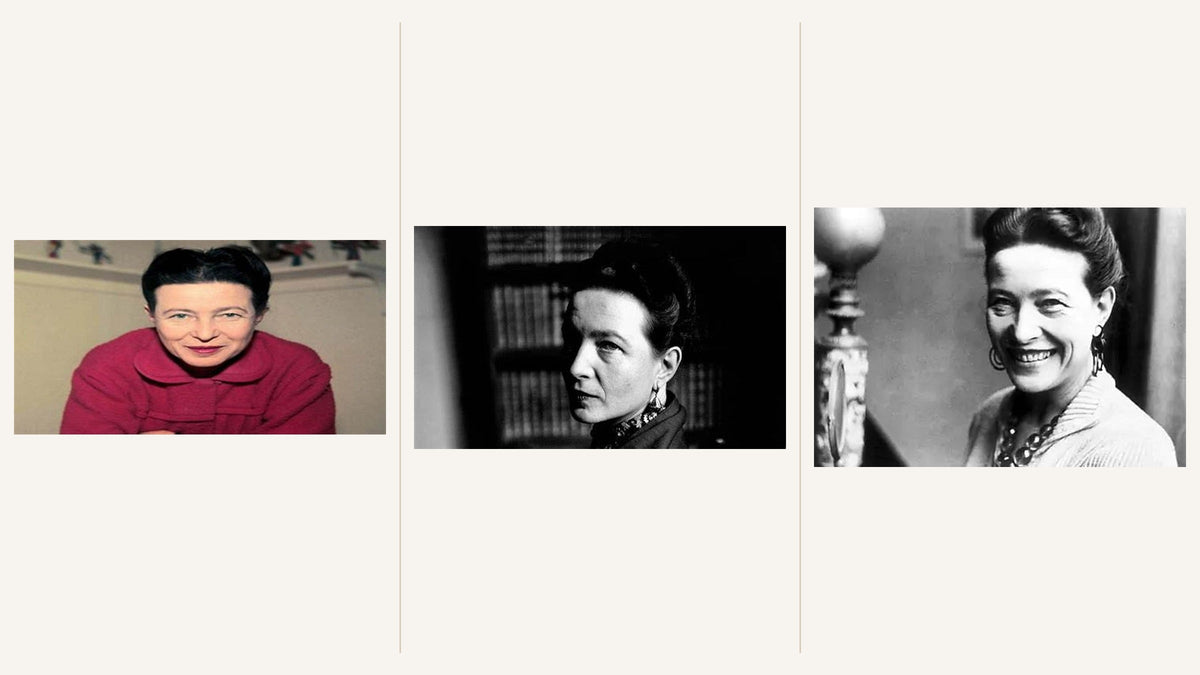 Trois portraits de Simone de Beauvoir en couleur et en noir et blanc Bild