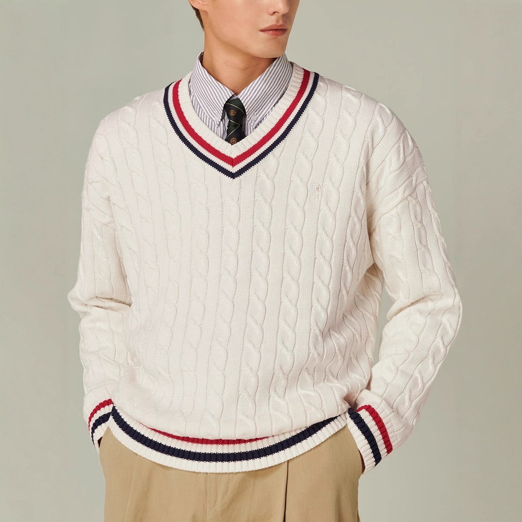 Vintage-Tennis-Pullover für Herren mit V-Ausschnitt
