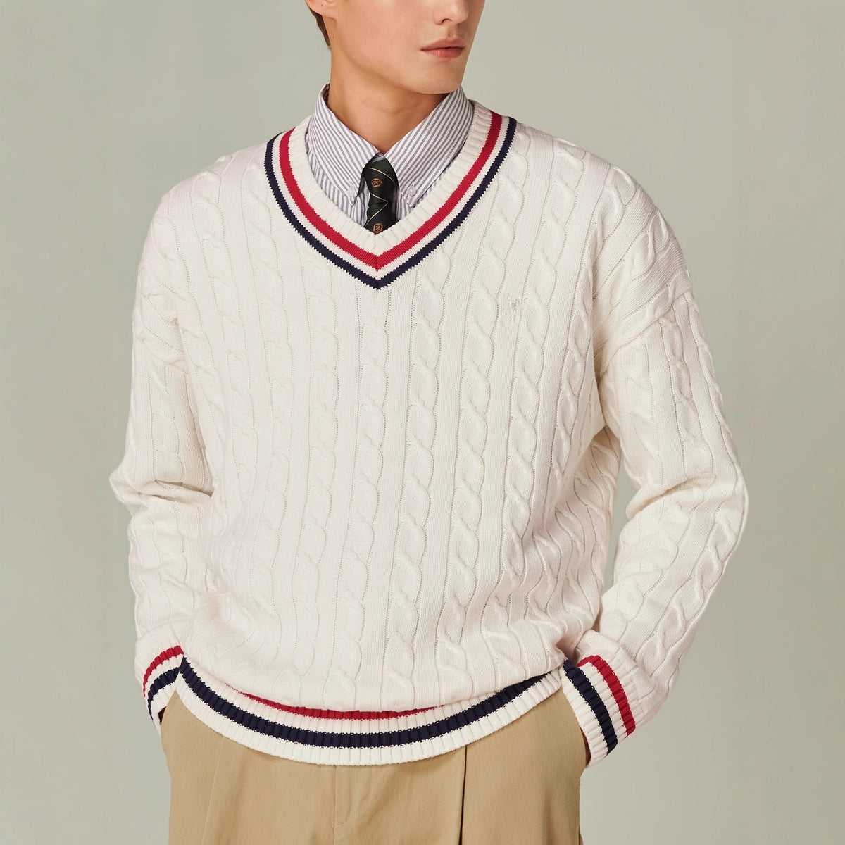 Vintage-Tennis-Pullover für Herren mit V-Ausschnitt