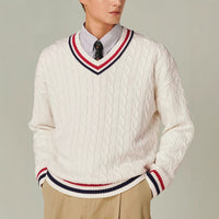 Vintage-Tennis-Pullover für Herren mit V-Ausschnitt
