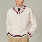 Vintage-Tennis-Pullover für Herren mit V-Ausschnitt