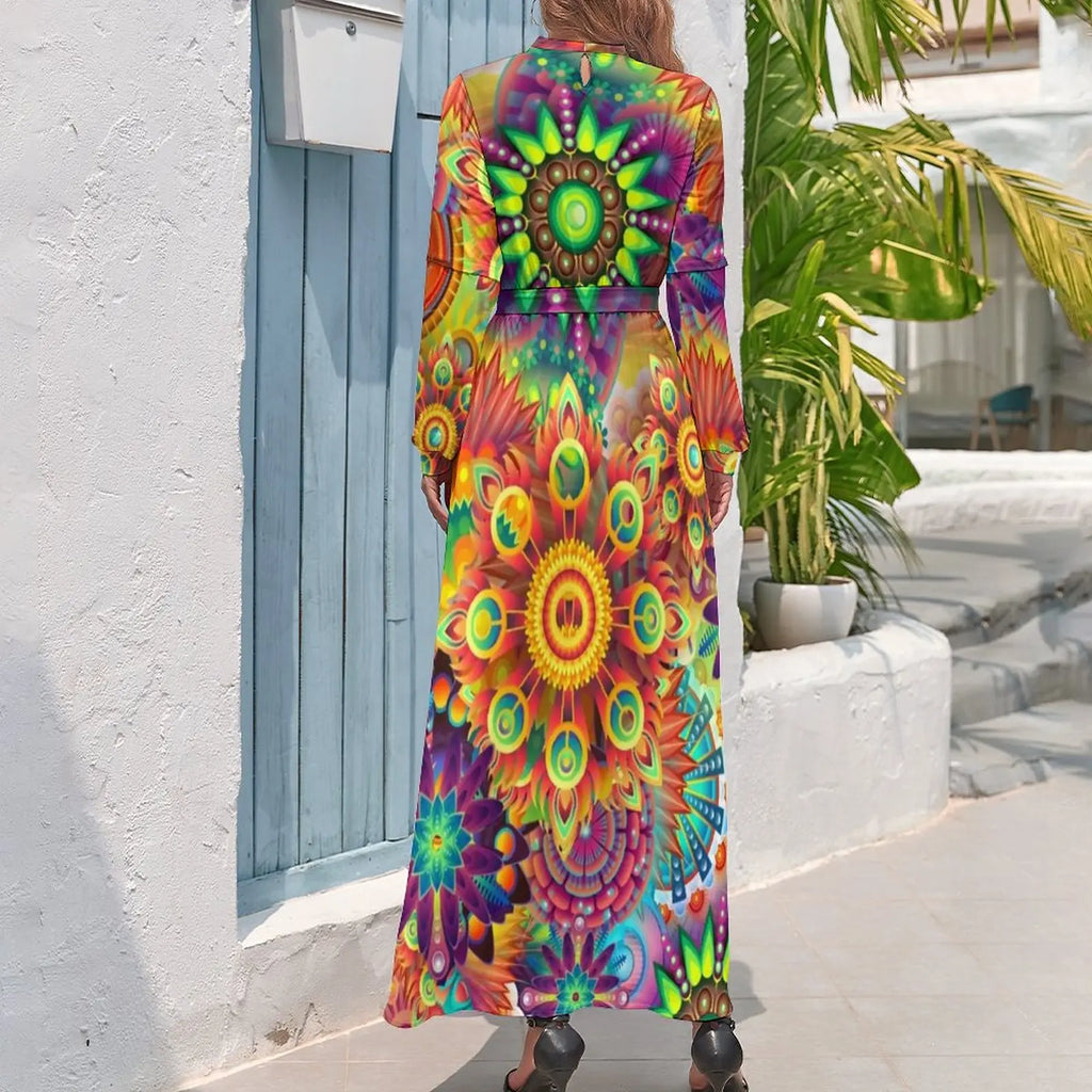 Robe Maxi Vintage Années 80 à Col Roulé et Ceinture