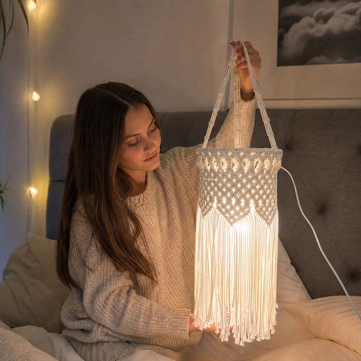 Abat-Jour Macramé Suspendu avec Franges Bohème - Utilisation GLOBALE