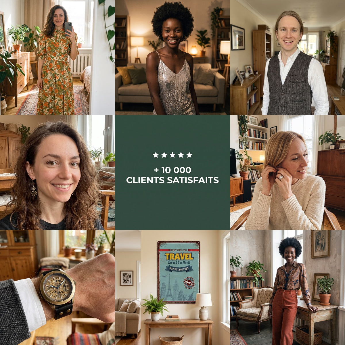 Collage clients Mode Vintage, satisfaction client Bild