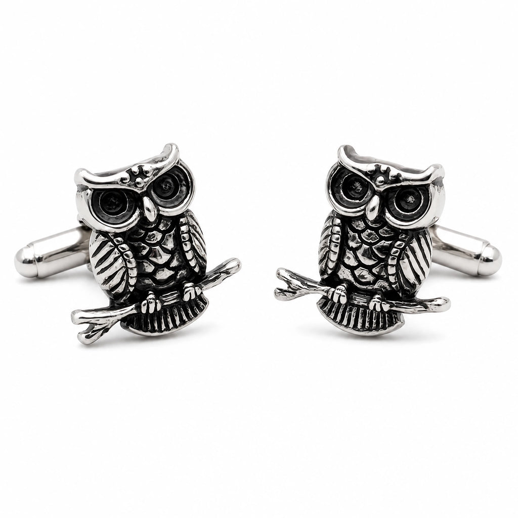 Boutons de manchette hibou en cuivre à finition vieillie - image principale
