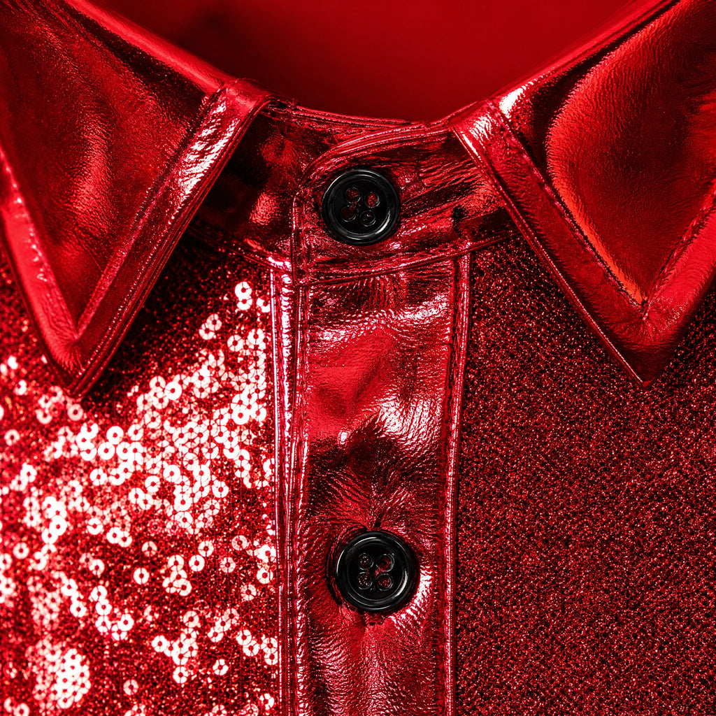 Chemise disco paillettes homme effet métallisé - close-up détail matière