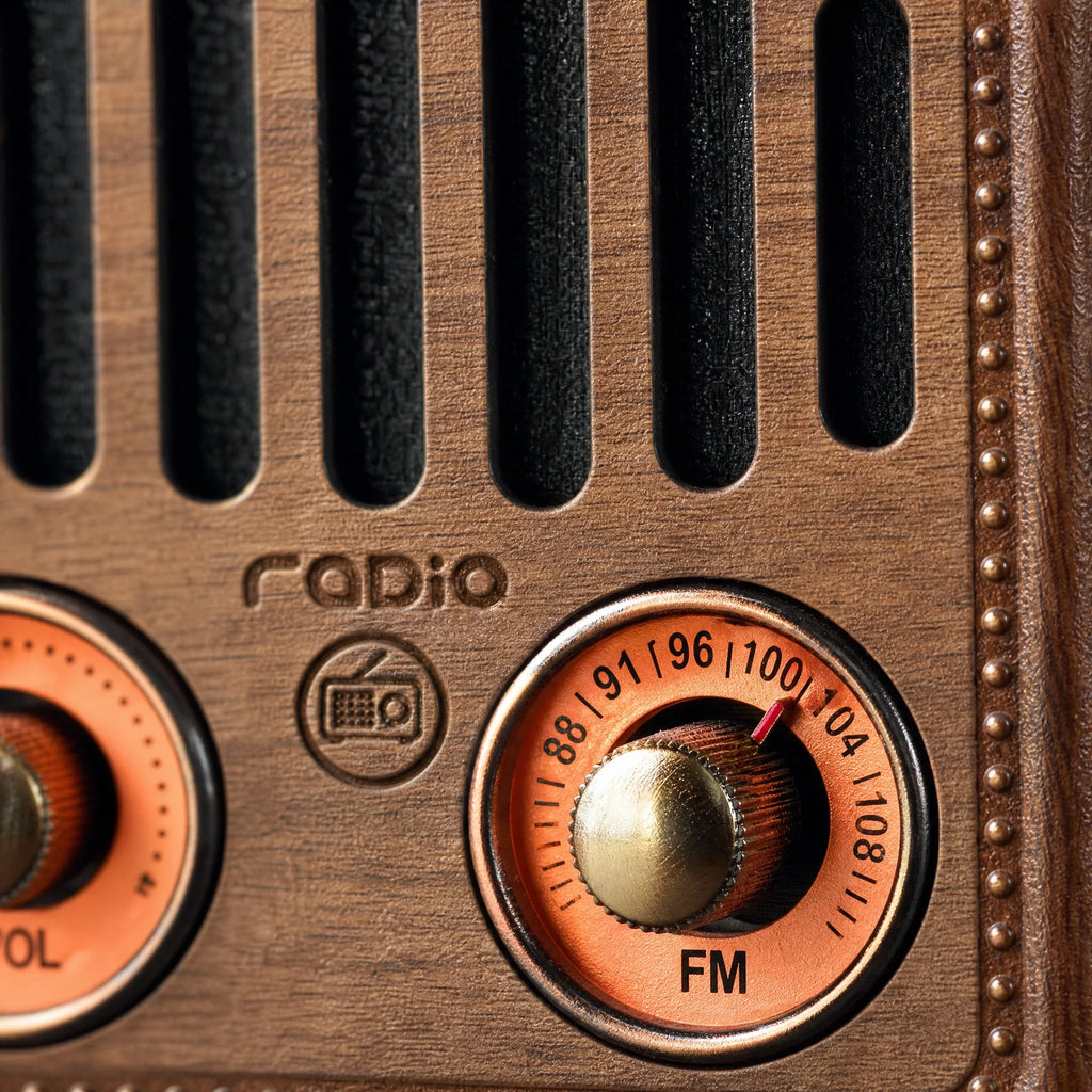 Enceinte Bluetooth Vintage Bois Format Radio Rétro - close-up détail matière