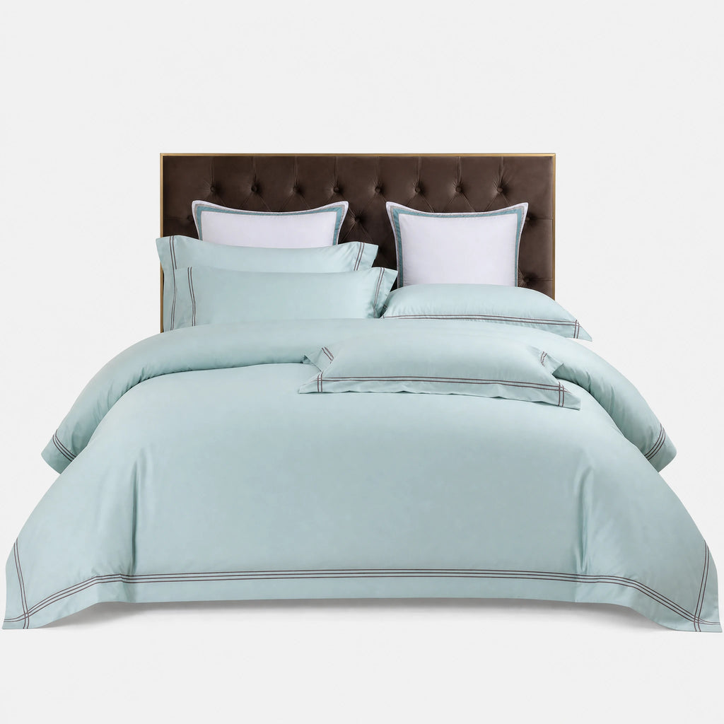 Housse de Couette Satin avec Passepoil Décoratif - Vert d'eau / 1.2M / Drap plat … (4 tailles)