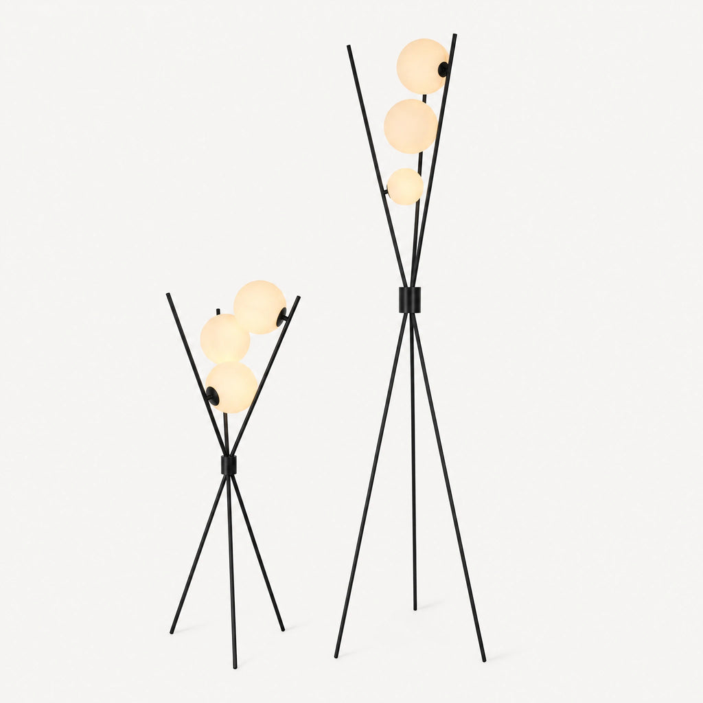 Lampadaire design tripode noir à globes lumineux - image principale