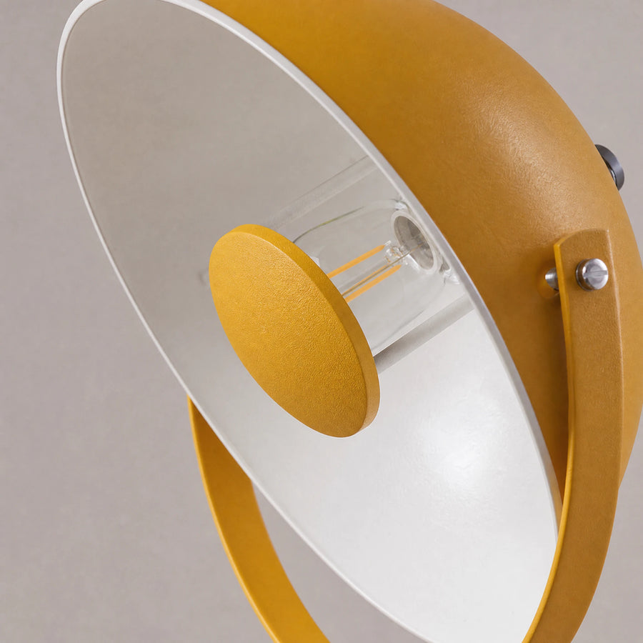 Lampadaire trépied vintage orientable jaune et blanc - close-up détail matière