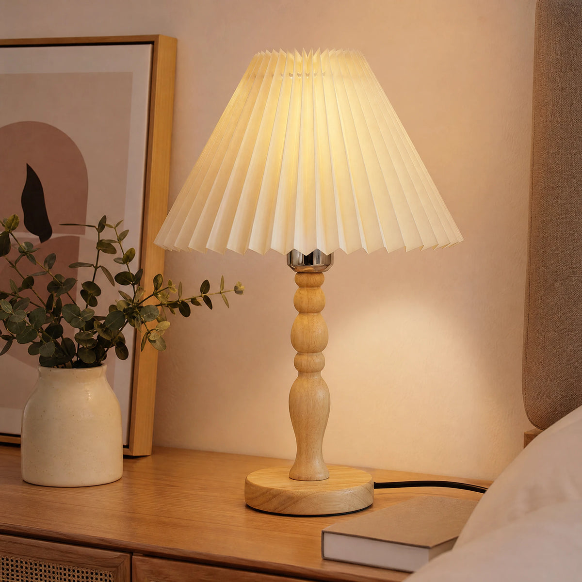 Lampe de Chevet Vintage avec Abat-Jour Plissé - OBJETS VARIES