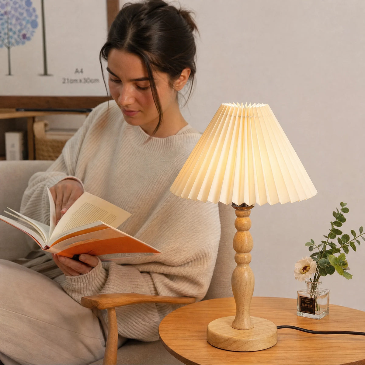 Lampe de Chevet Vintage avec Abat-Jour Plissé - Utilisation GLOBALE