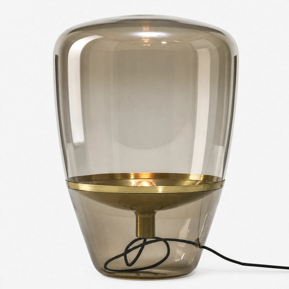 Lampe de Table Vintage en Verre Fumé et Métal Doré - image principale