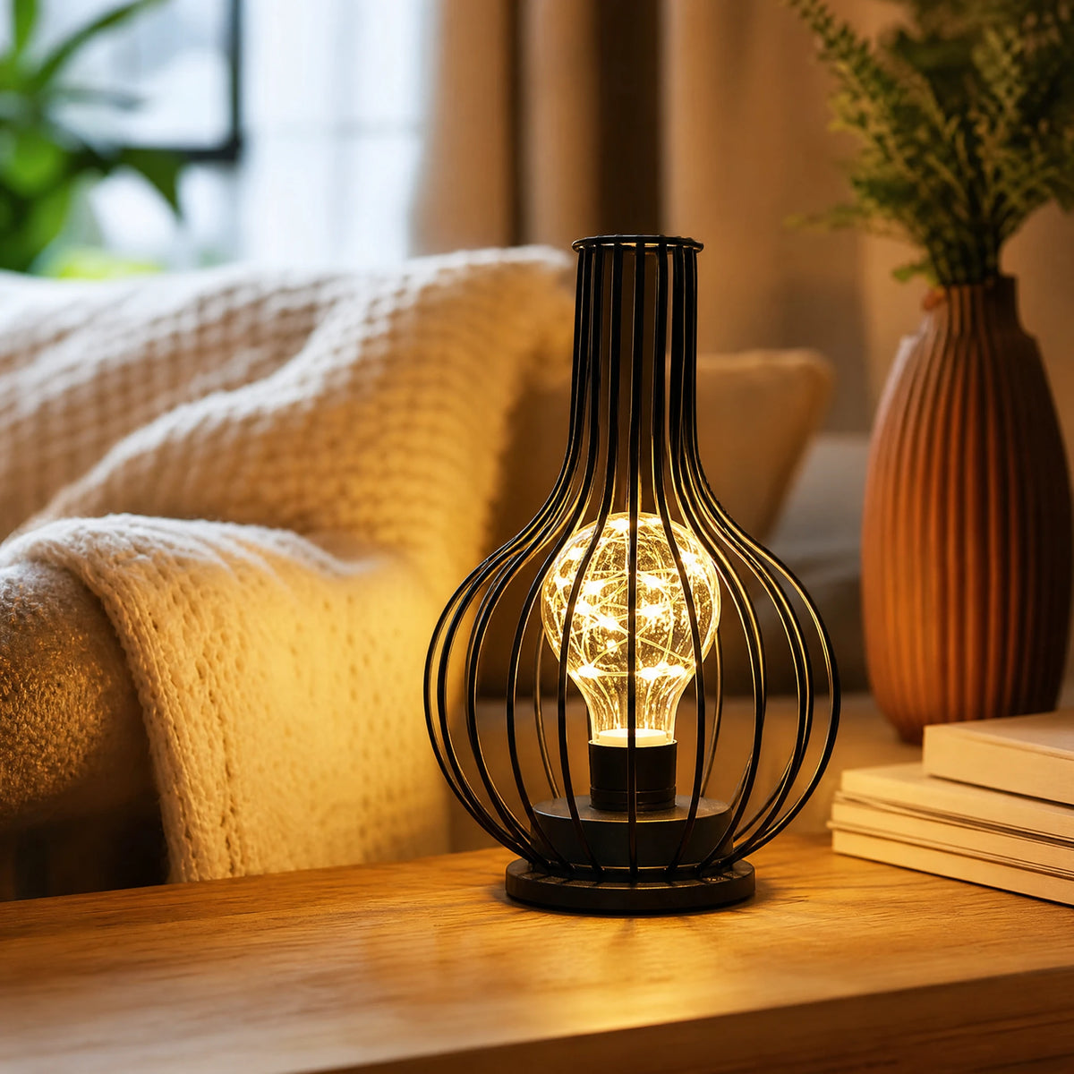 Lampe Décorative Fil de Fer Design Verre à Vin et Bouteille - OBJETS VARIES