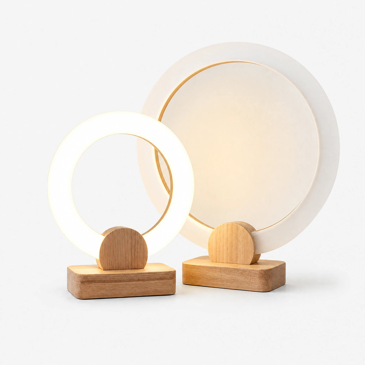 Lampe Design Bois à Cercle Lumineux LED - image principale