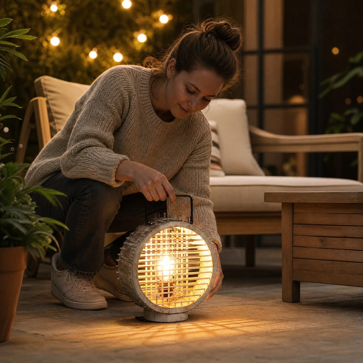 Lanterne Décorative Vintage en Bois avec Grillage - Utilisation GLOBALE