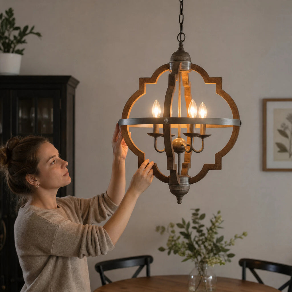 Lustre Bois Vintage à Structure Géométrique - Utilisation GLOBALE