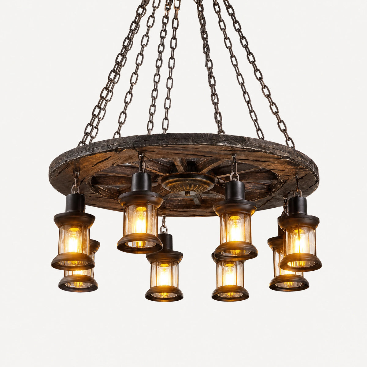 Lustre vintage industriel en bois et métal rétro - image principale