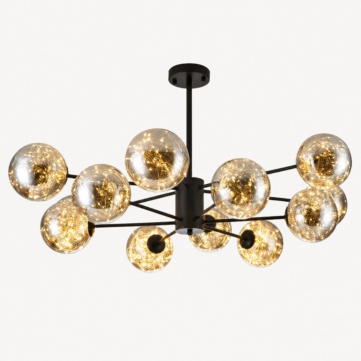 Lustre Vintage Verre avec Globes Dorés et Structure Noire - image principale