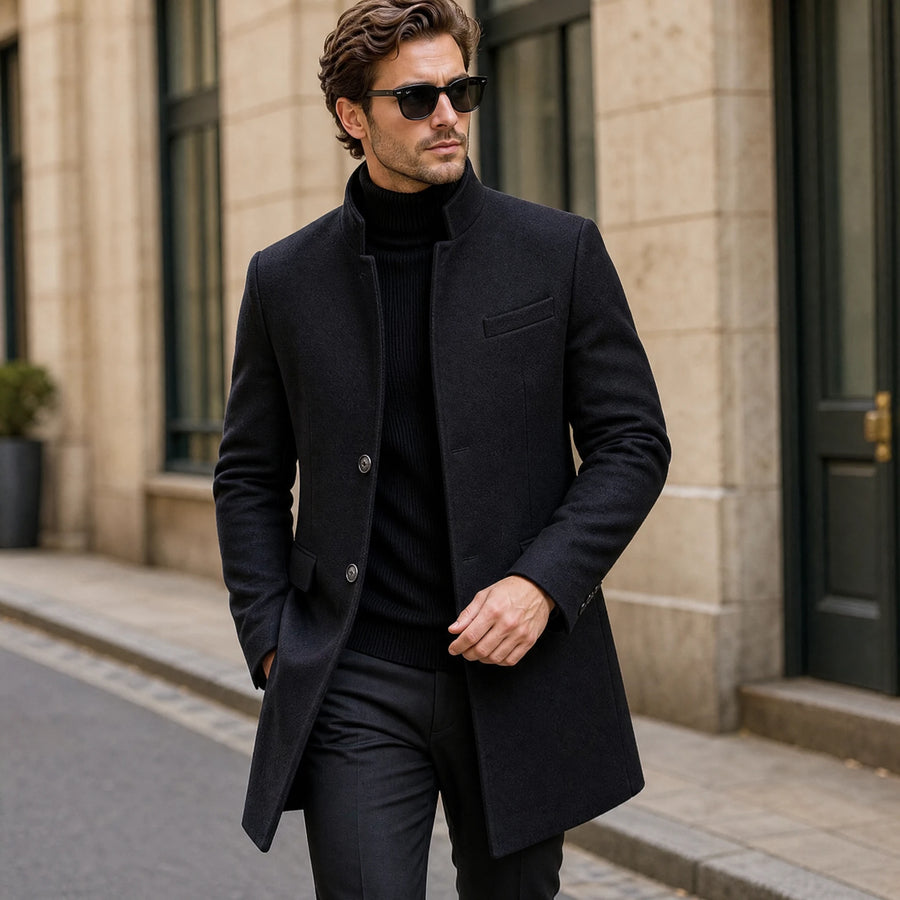 Manteau épais en laine à boutonnage simple vintage - Utilisation GLOBALE