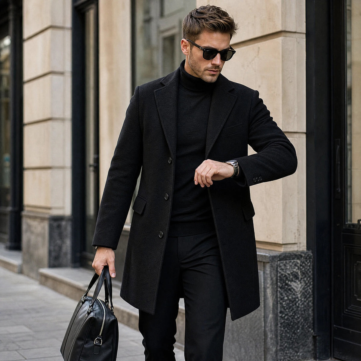 Manteau mi-long à revers vintage pour homme - Utilisation GLOBALE