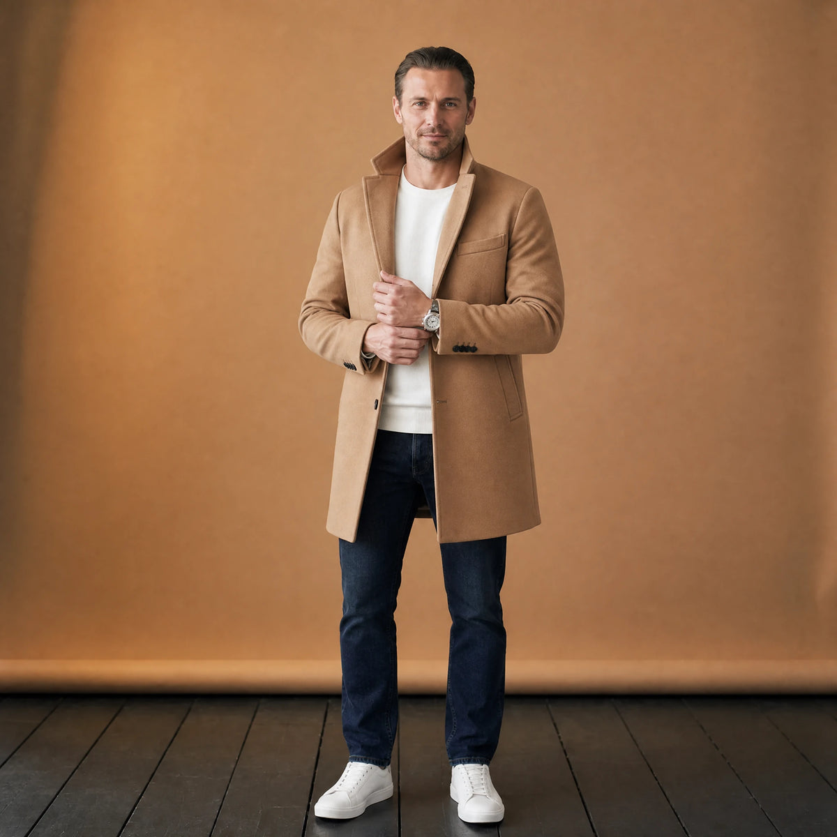 Manteau mi-long de couleur unie à revers cranté vintage - VETEMENT Studio HOMME