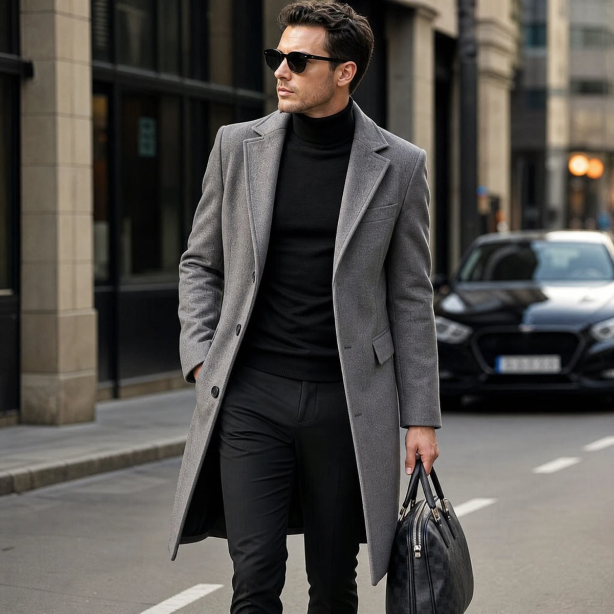Manteau mi-long uni à revers crantés vintage - Utilisation GLOBALE