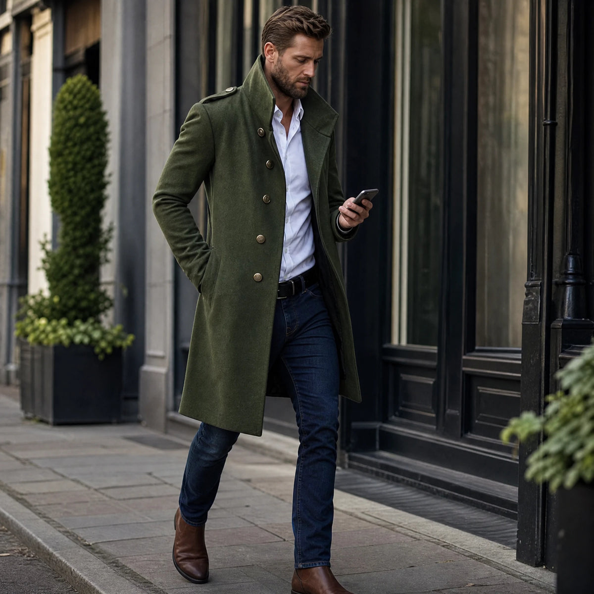 Manteau uni pour homme avec col montant vintage - Utilisation GLOBALE