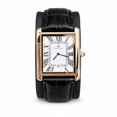 Montre Rectangulaire Homme Cadran Blanc et Bracelet Cuir - image principale