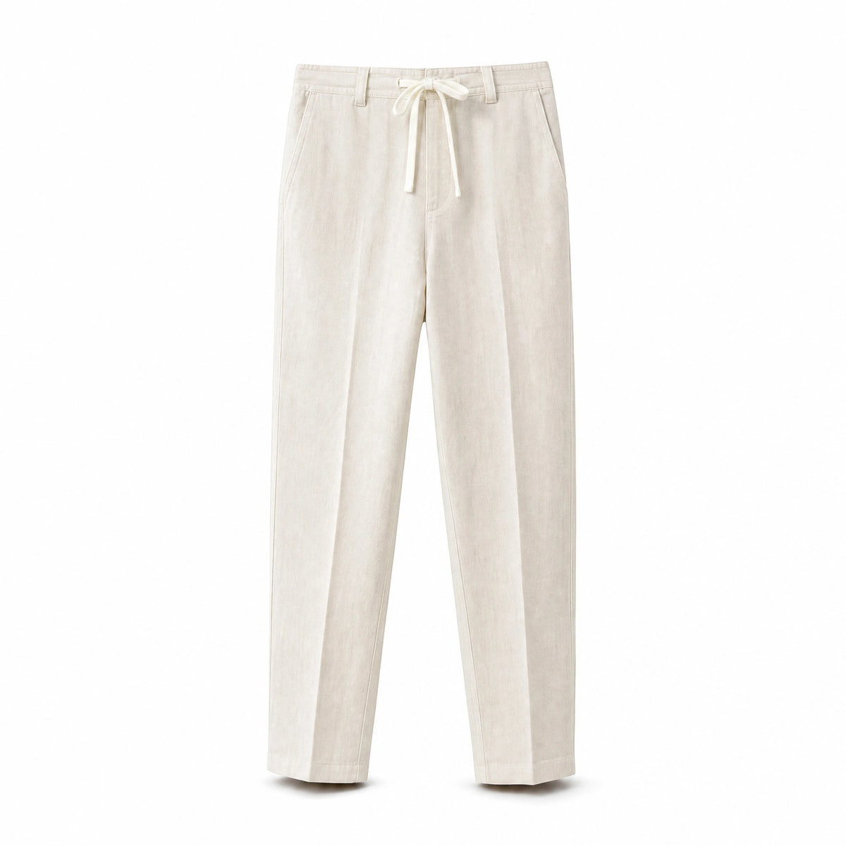 Pantalon Lin Homme Taille Élastique à Cordon Beige - image principale