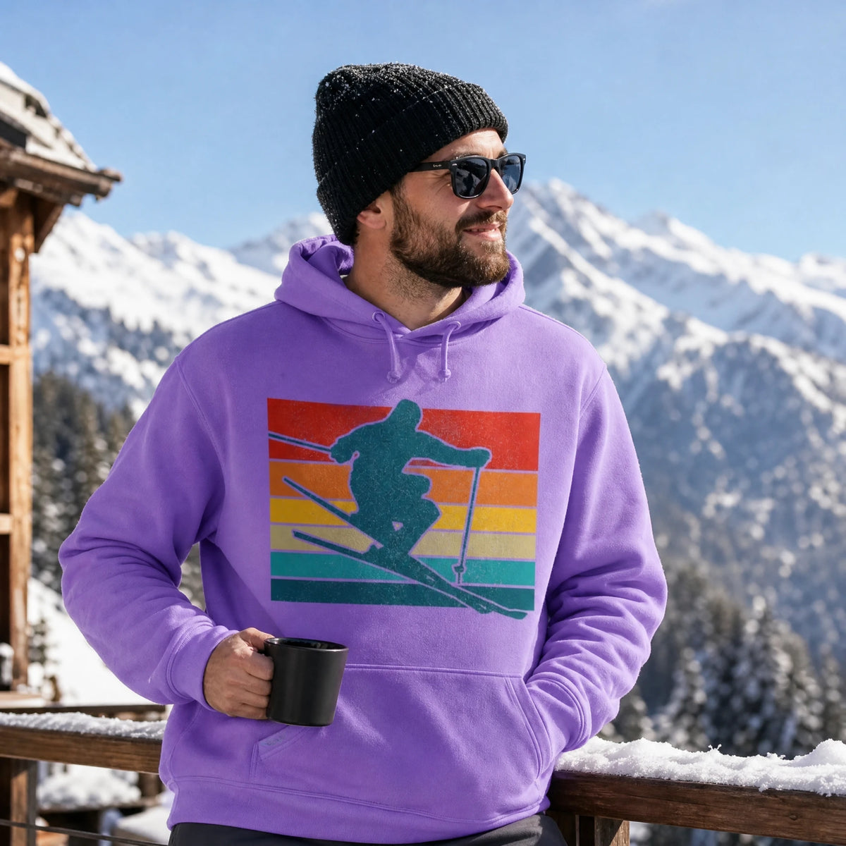 Pull ski vintage avec imprimé rétro à bandes colorées - Utilisation GLOBALE