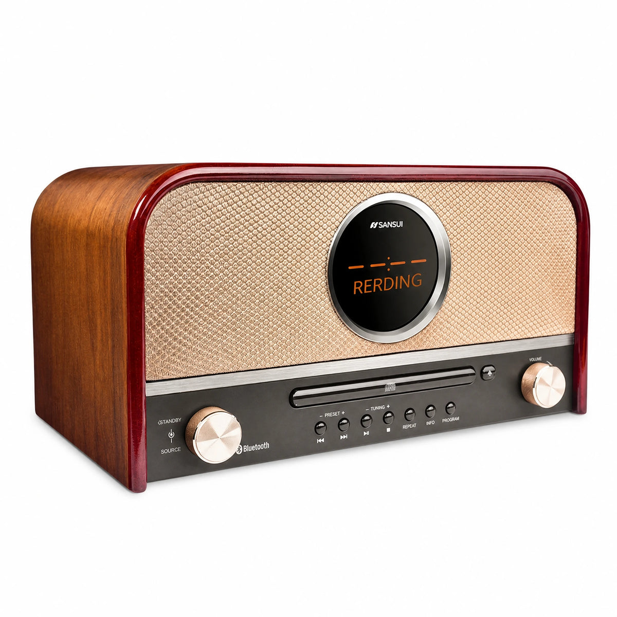 Radio lecteur CD vintage Bluetooth, design rétro bois - image principale