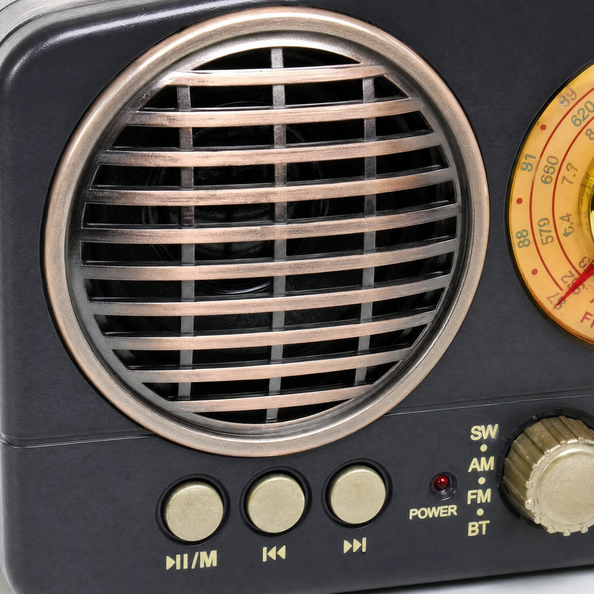 Radio Vintage Design Rétro Bluetooth AM FM - close-up détail matière