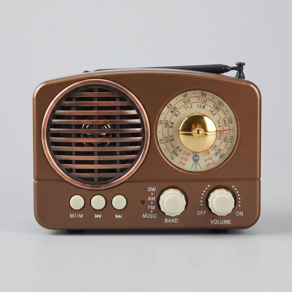 Radio Vintage Design Rétro Bluetooth AM FM - Marron