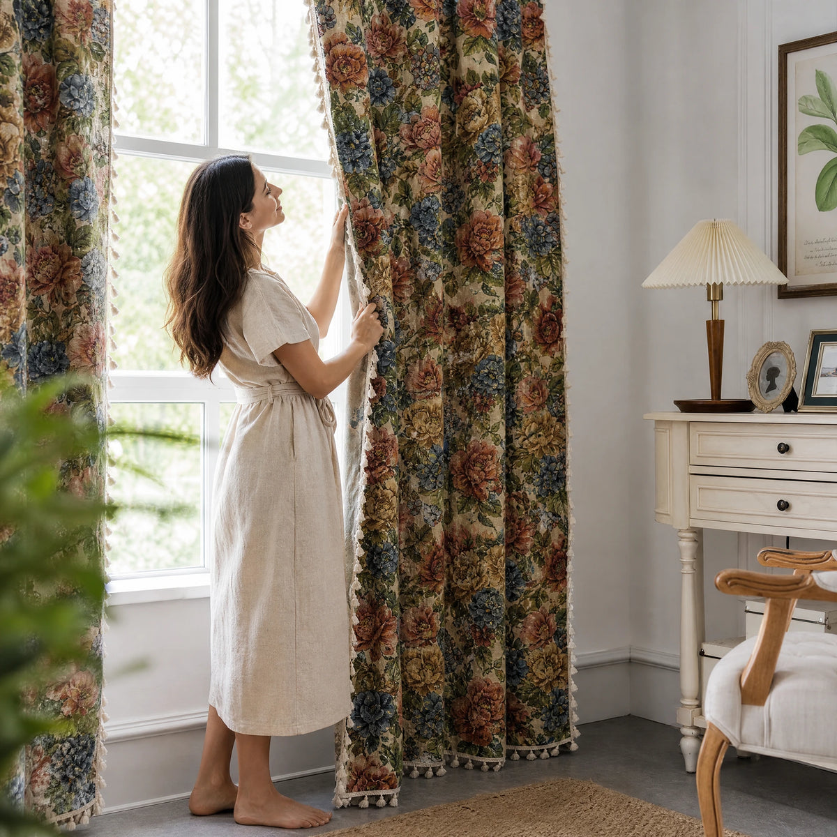 Rideau fleuri vintage motif floral multicolore - Utilisation GLOBALE