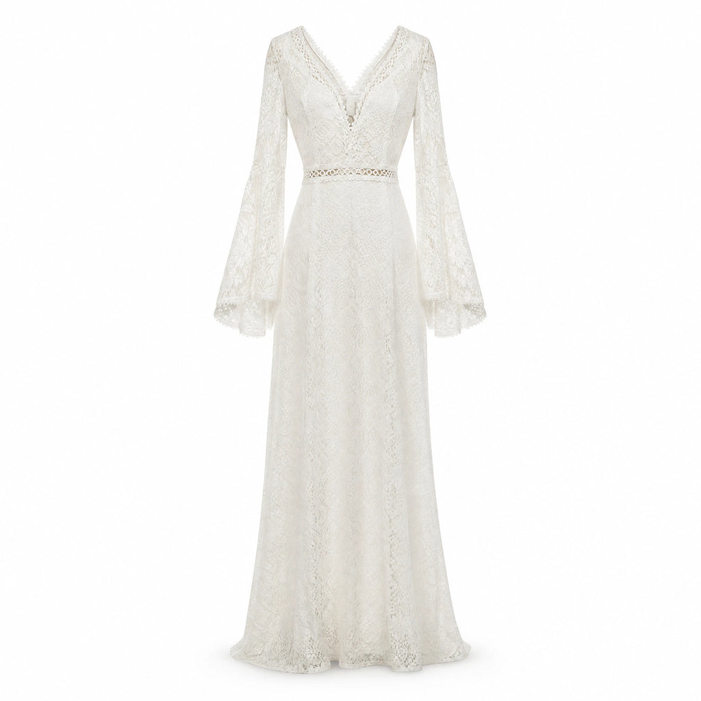 Robe de Mariée Bohème Vintage Manche Longue - image principale