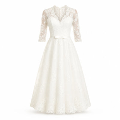 Robe de Mariée Courte Vintage Col en V - image principale