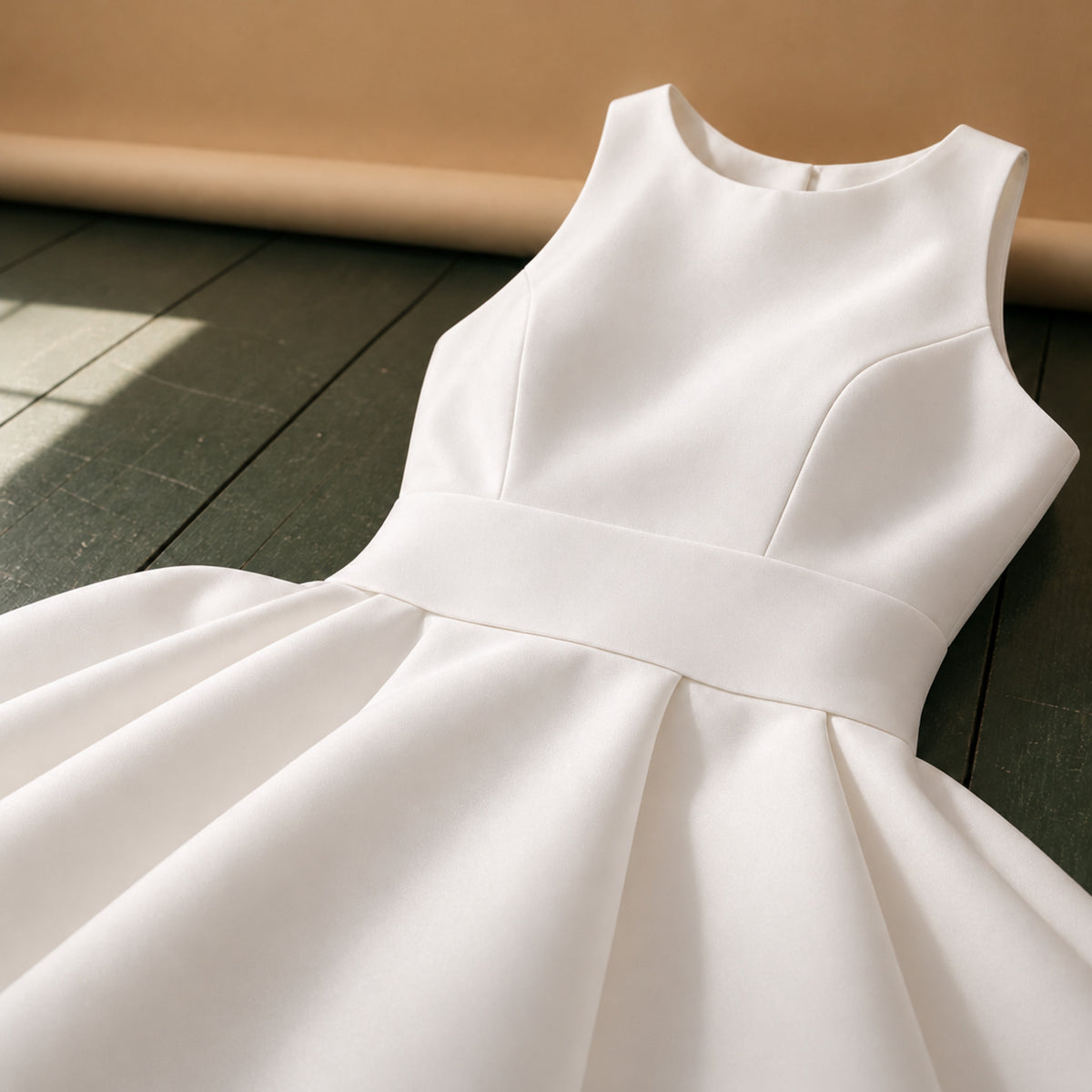 Gros plan sur le dos en dentelle et le corsage de la robe de mariée vintage mi-longue Bild