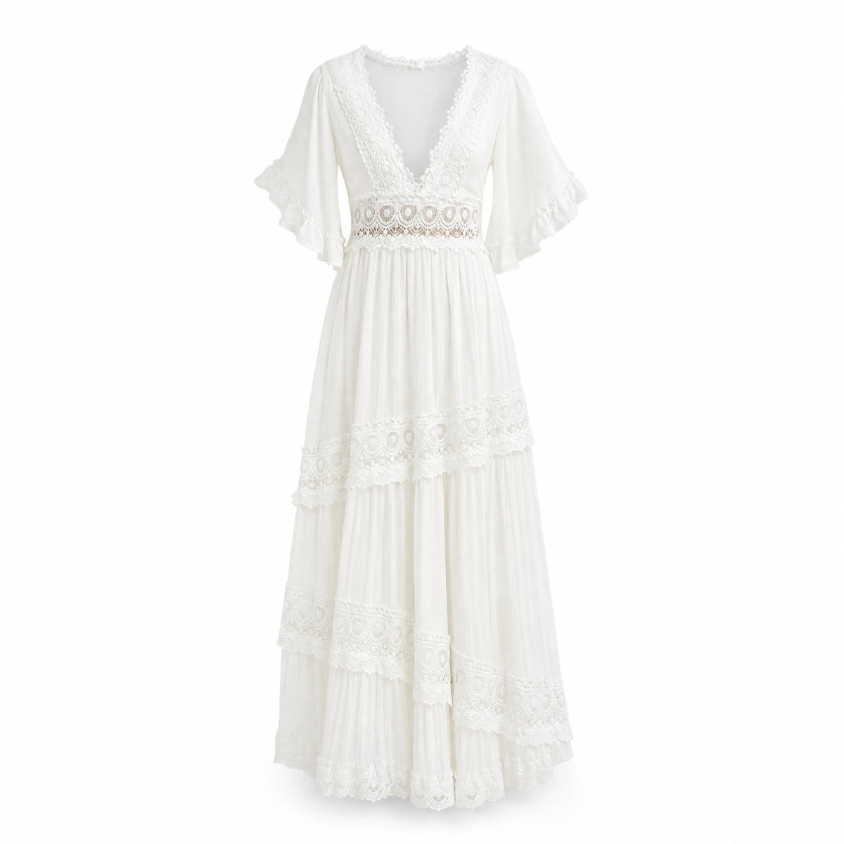 Robe Longue Blanche Dentelle Vintage - image principale